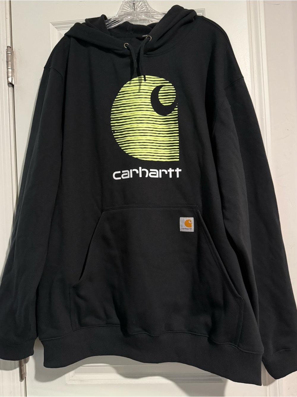 Carhartt Men’s Black Hoodie with Neon Green Logo